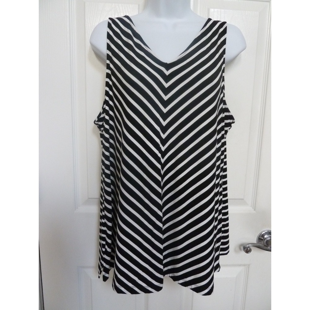 CHICO'S Sz 3=16 XL Sleeveless Top Striped Rayon Popover V-Neck Tunic